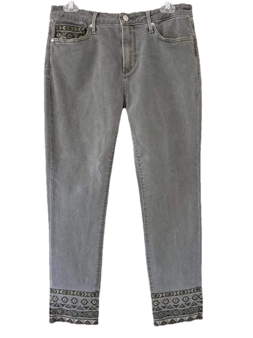 Driftwood Jackie Skinny Embroidered Jeans Size 30 L27, Green, Raw Hem